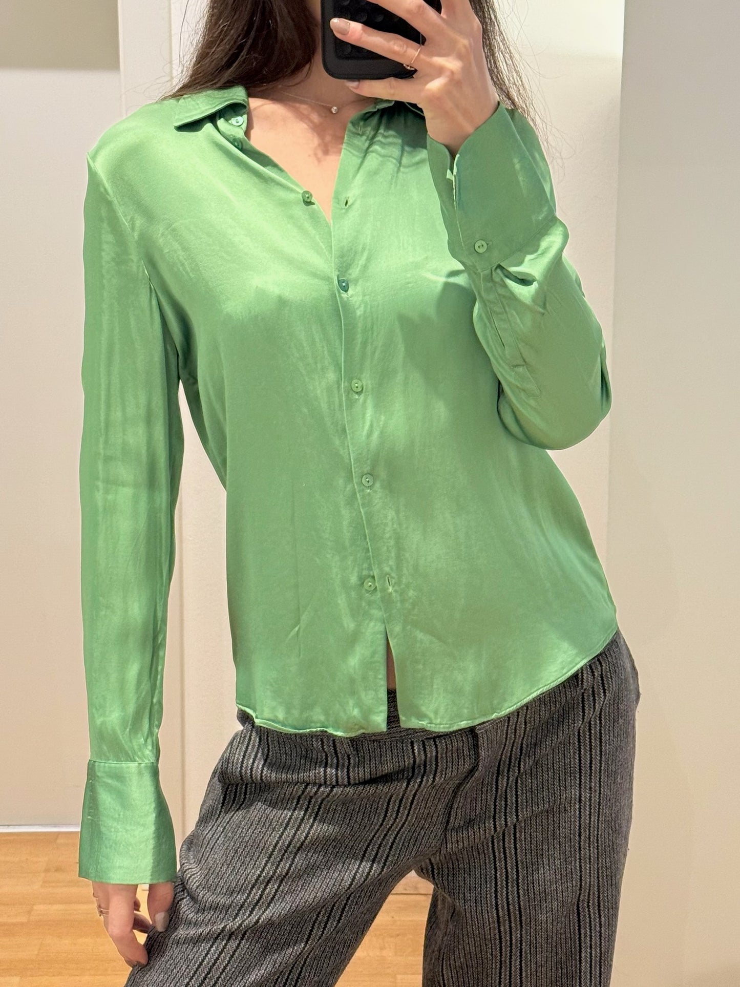 Massimo Dutti Silk/ Viscose Green Button Down Blouse S