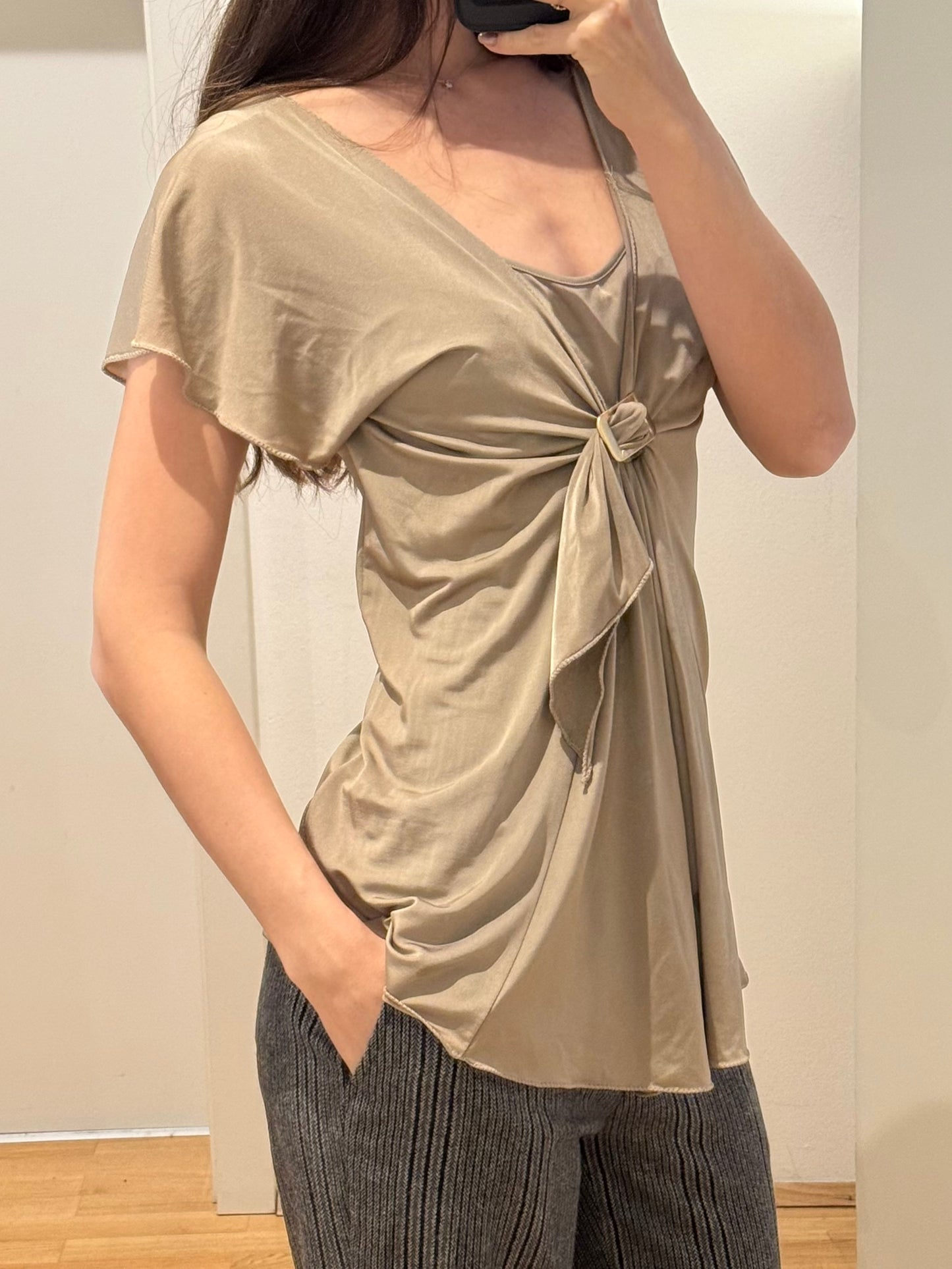 Vintage Champagne Y2K Stretchy Buckle Blouse Top S/M