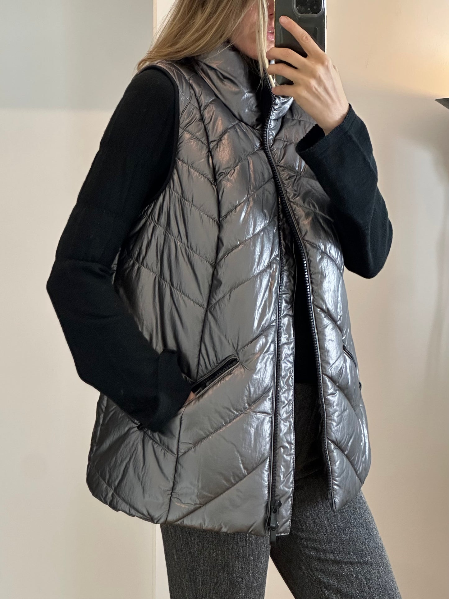 Silver Gray Puffer Vest M/L