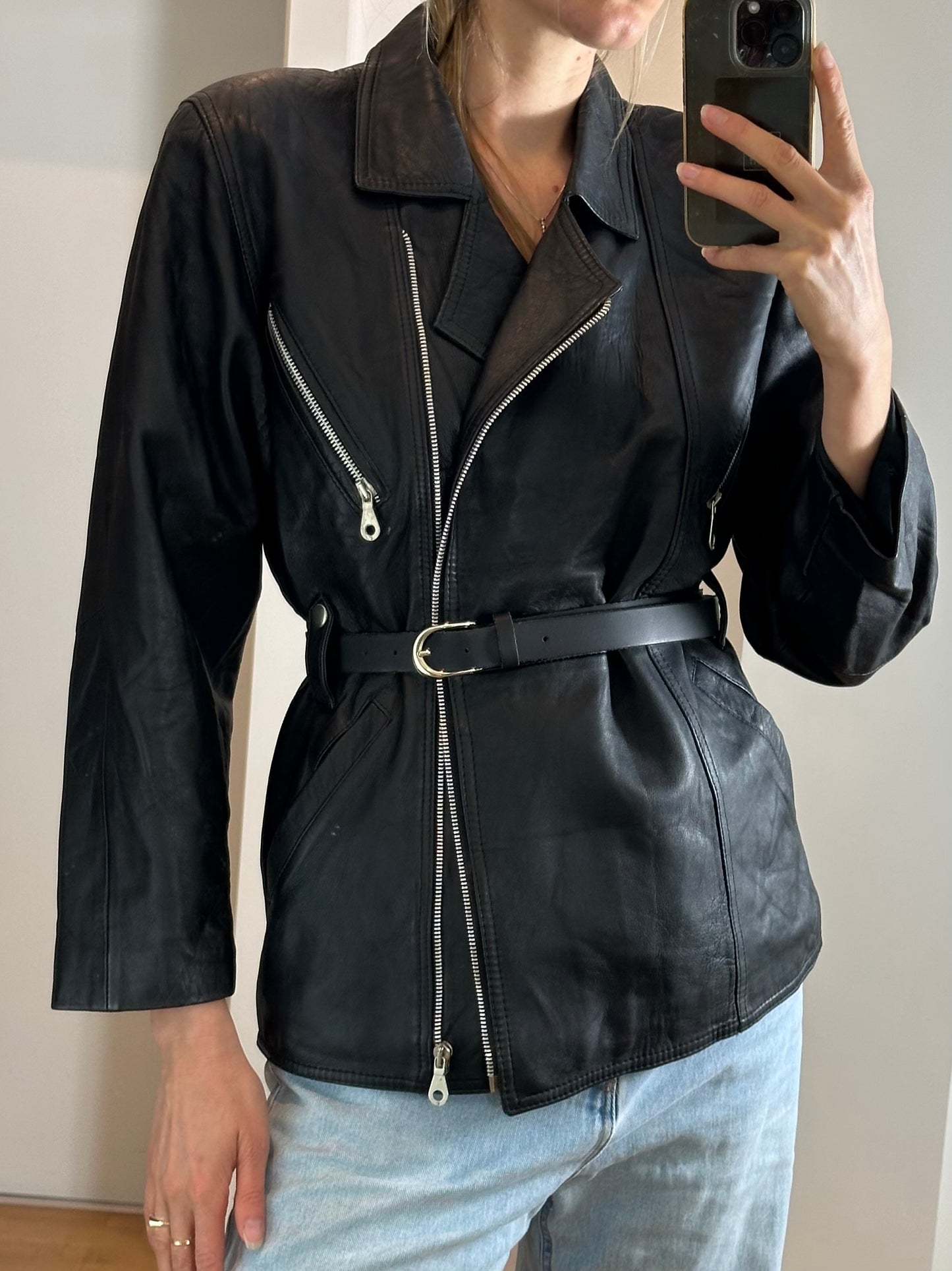 Vintage Black Leather Jacket M