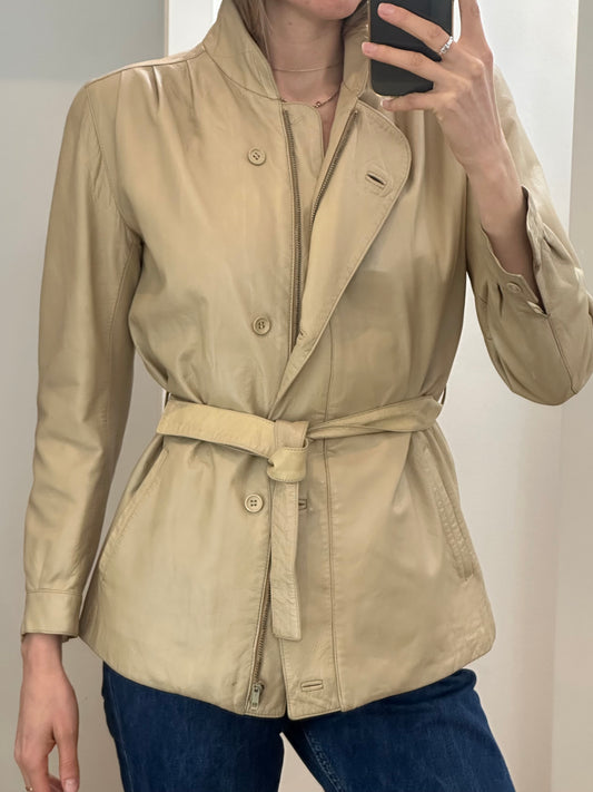Vintage Cream Leather Jacket S/M