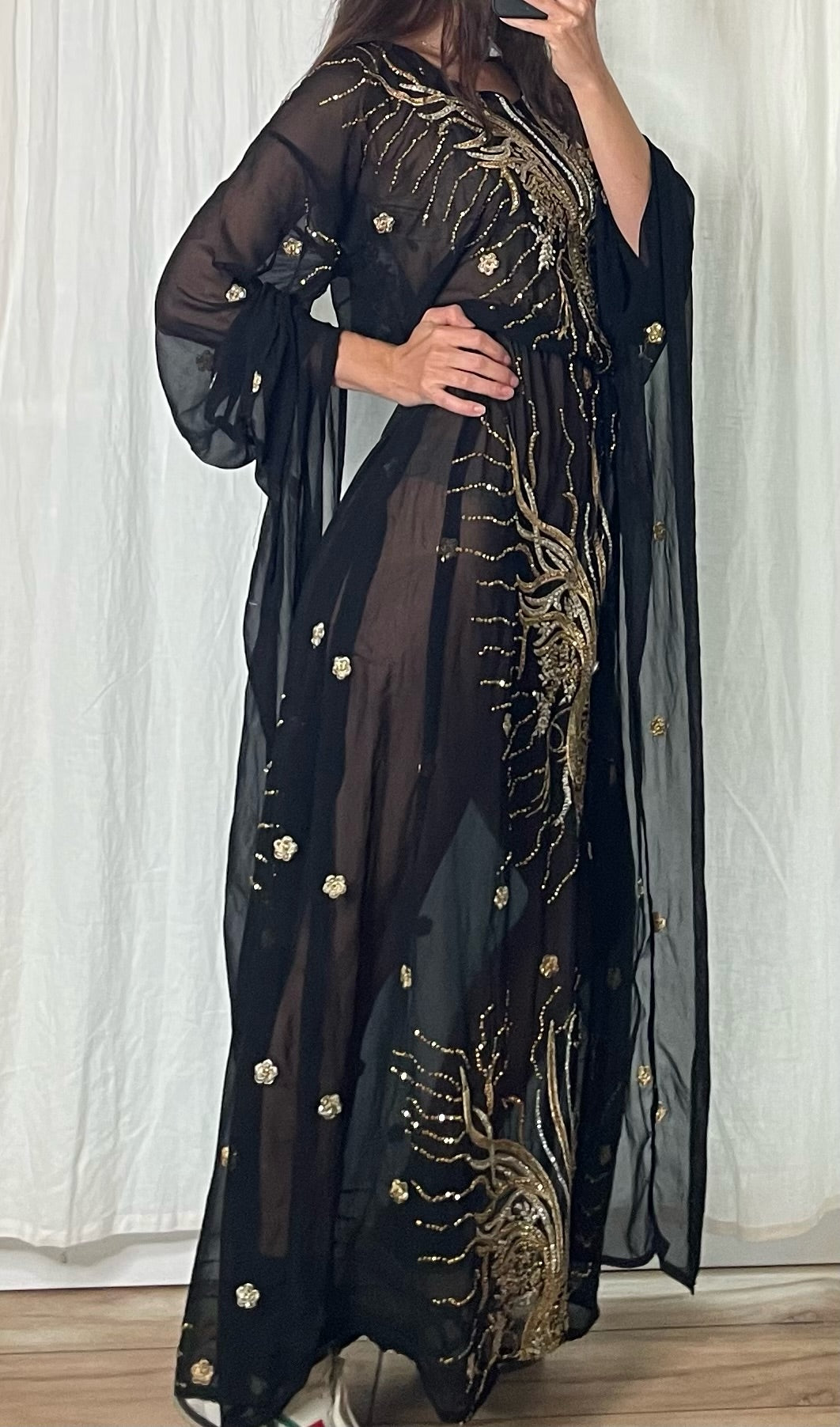 Vintage Black Sheer Sparkly Sequin Maxi Gown M