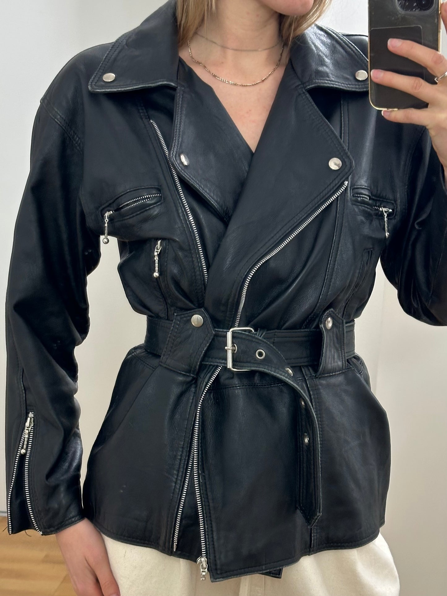 Vintage Black Leather Jacket M