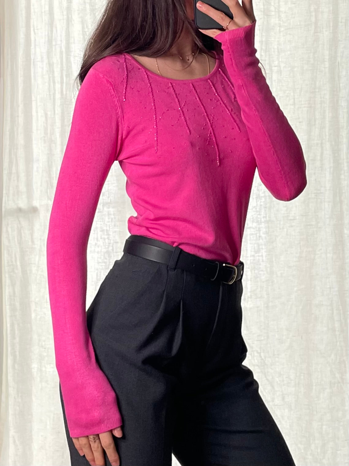 Vintage Hot Pink Sequin Sweater S