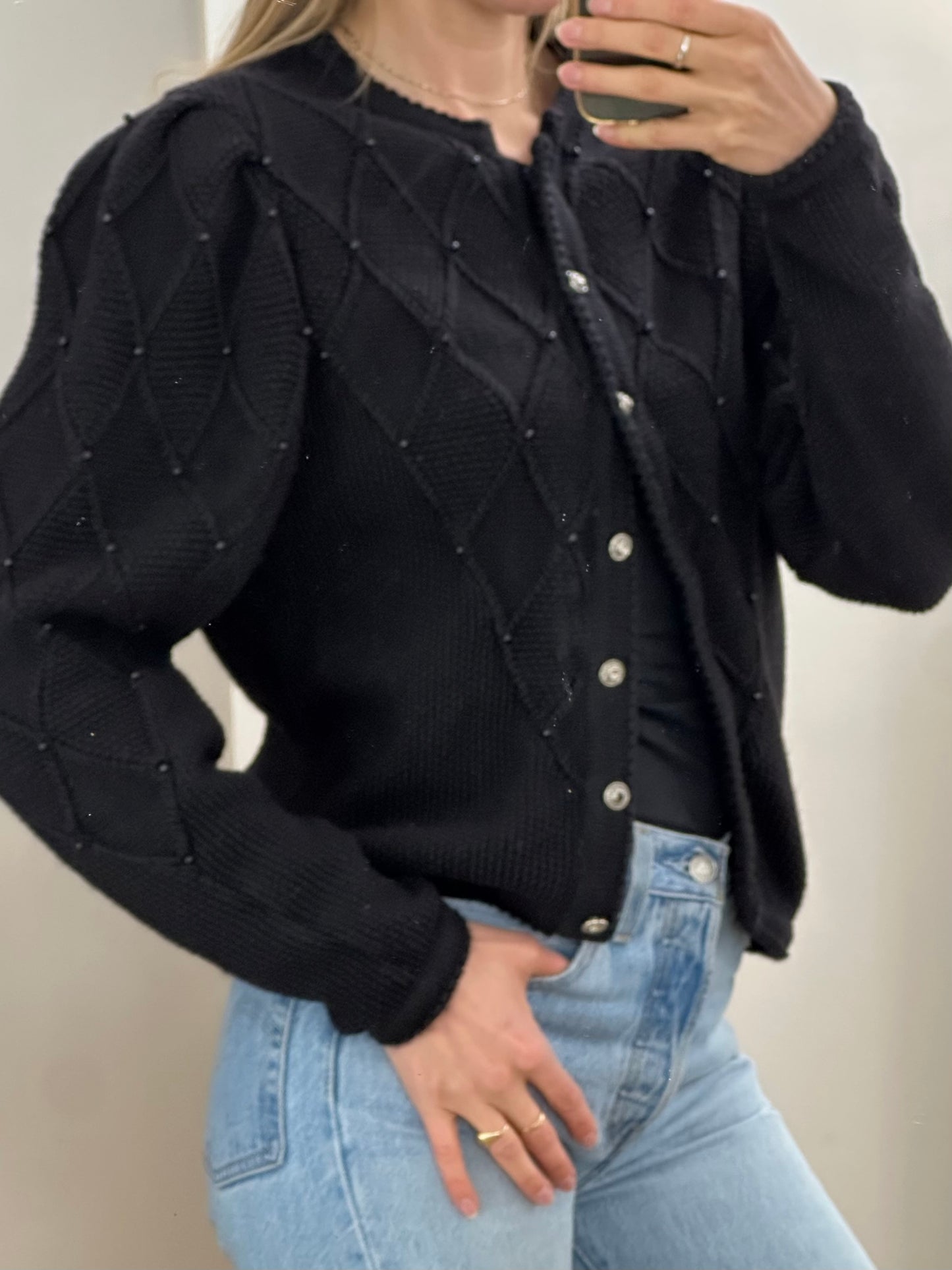 Vintage Black Knit Cardigan M