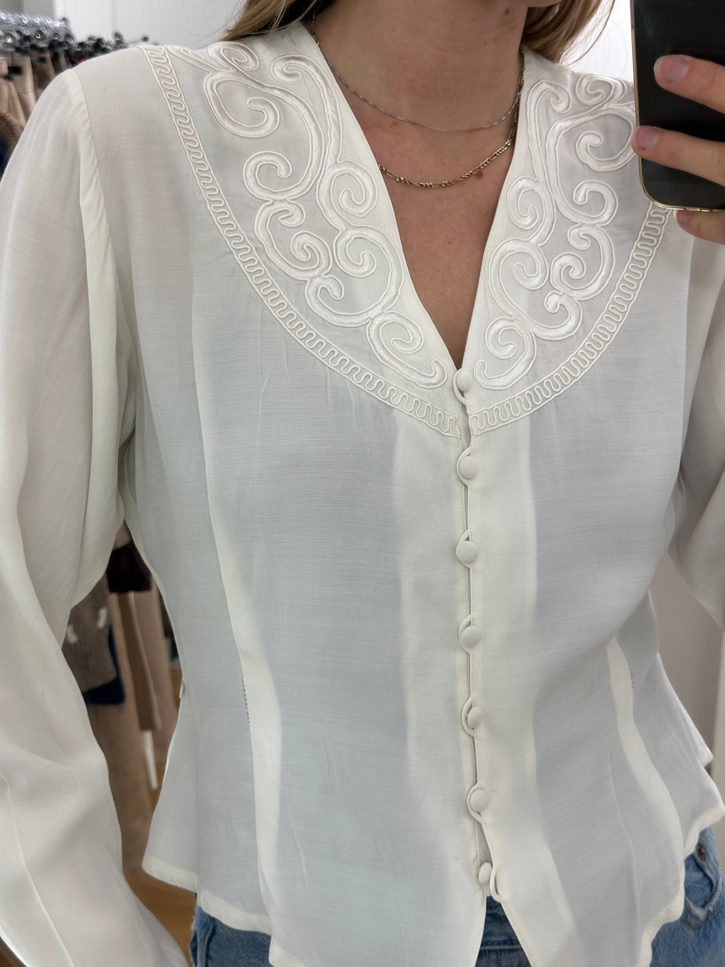 Vintage Viscose Blend White Blouse S