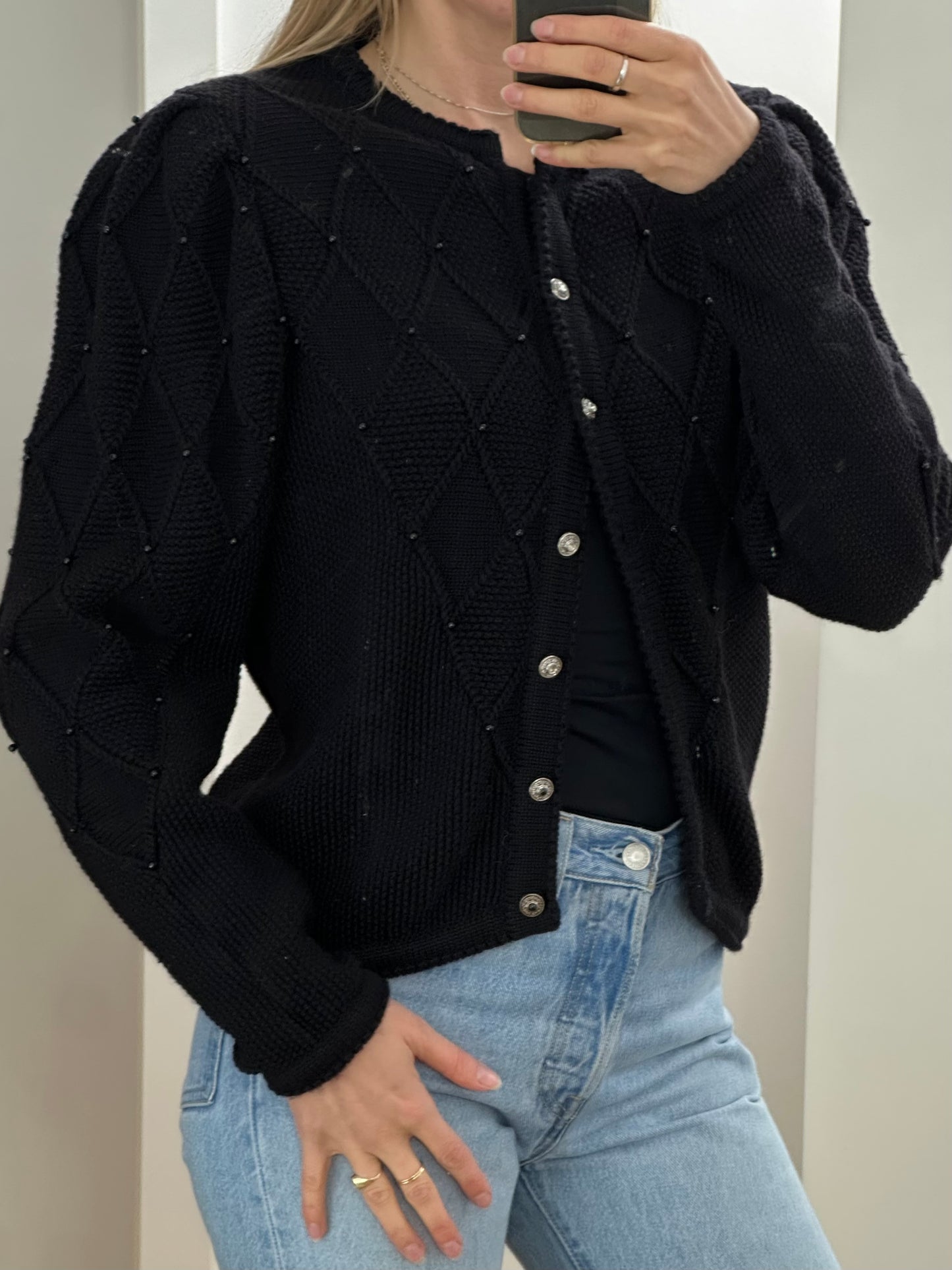 Vintage Black Knit Cardigan M