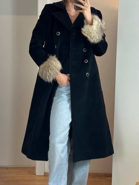Vintage Wool Coat Fur Trim S