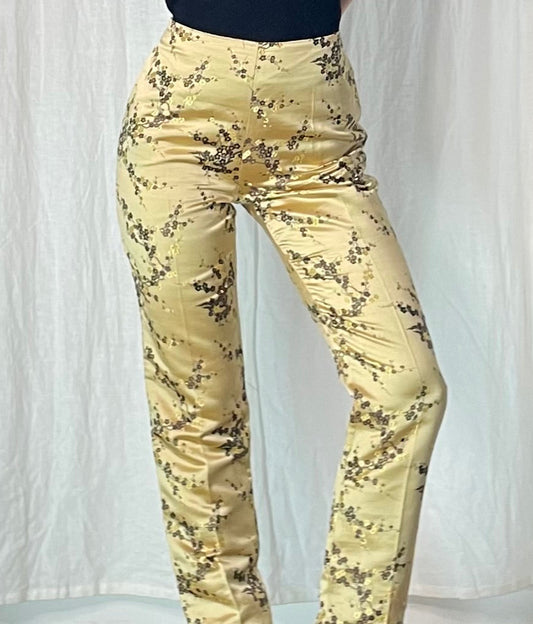 Vintage Asian Oriental Style High Waisted Trousers Gold M EU 38