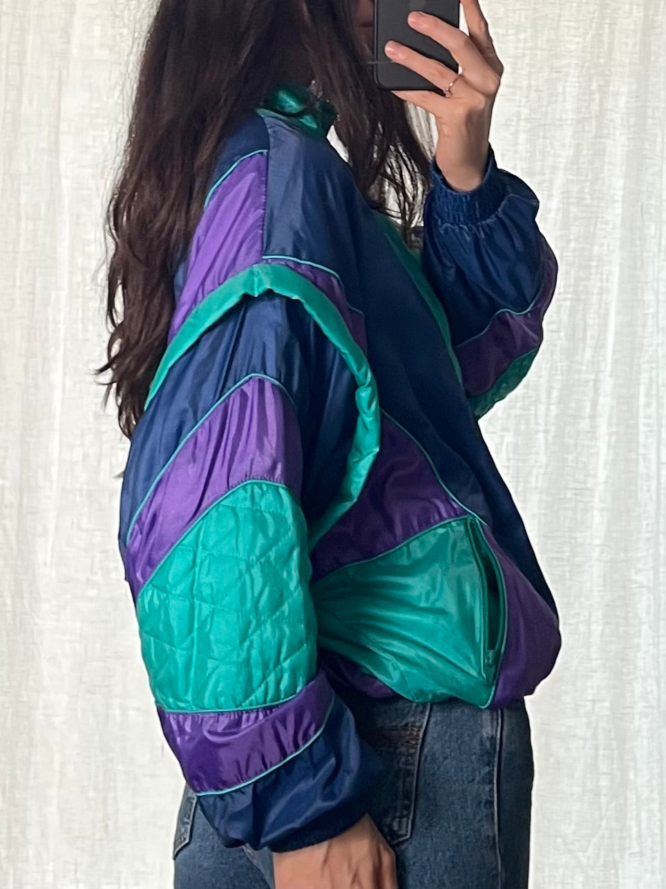 Vintage 80’s Teal/Purple/Blue Bomber Jacket M