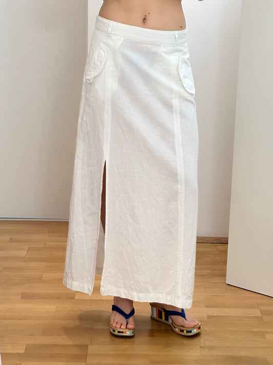 Vintage 100% Linen White Maxi Skirt S