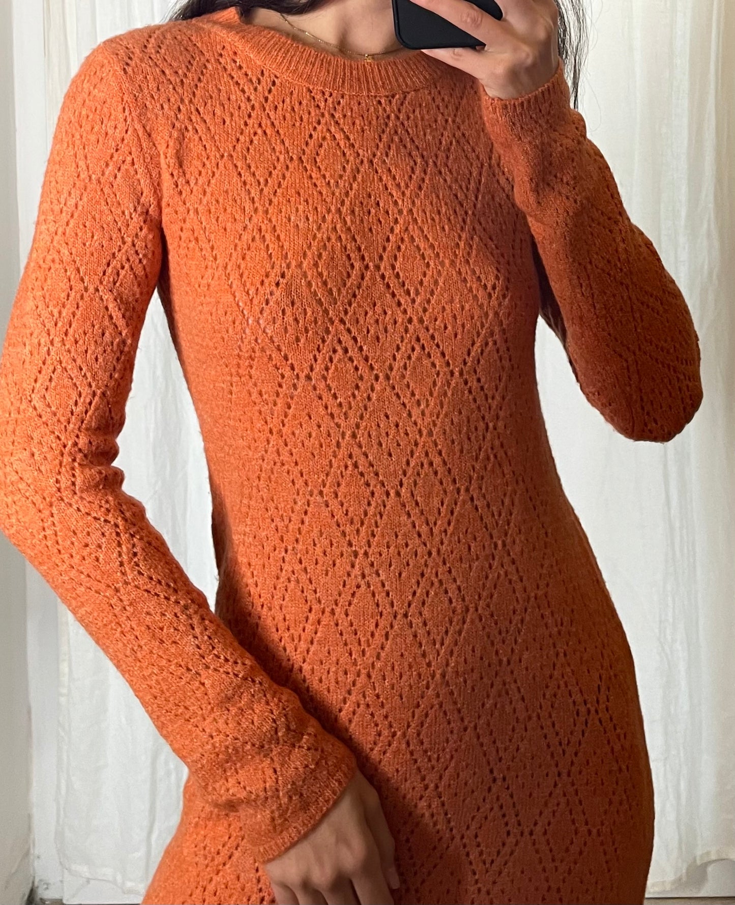 Orange Knitted Long Sleeve Maxi Dress S