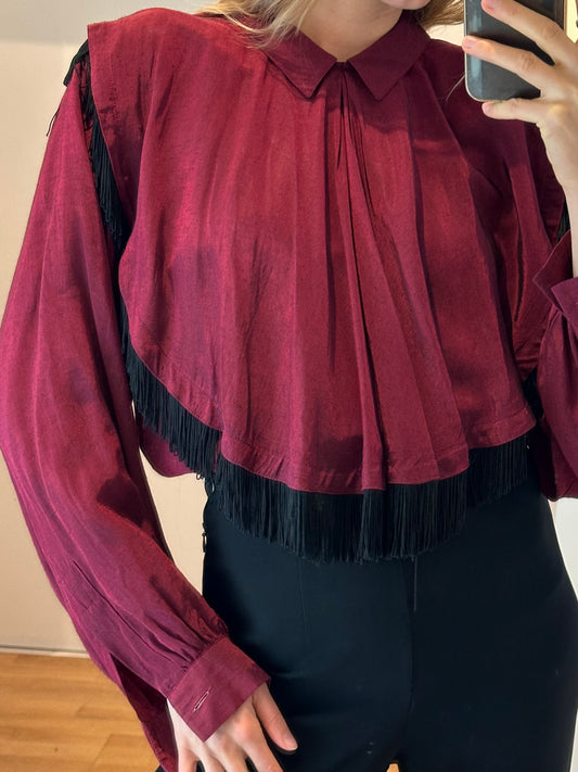 Vintage Burgundy Fringe Blouse S/M