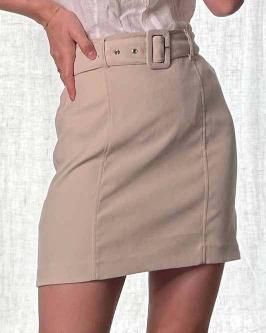 Vintage Belted Soft Beige Mini Skirt S EU 36