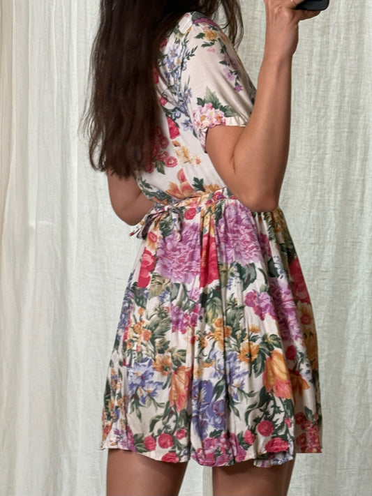 Vintage Floral Cotton Mini Dress S