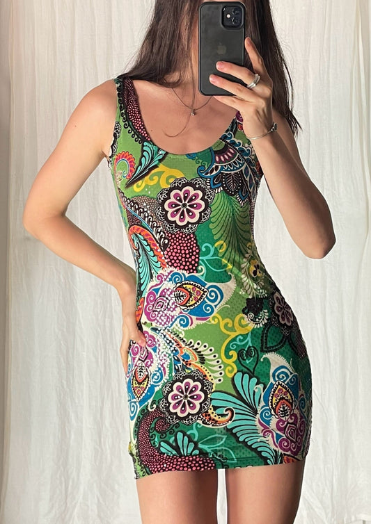Colorful Patterned Mini Dress XS