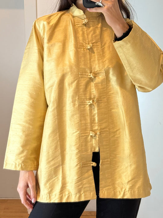 Vintage Gold Tailor Made Silk Button Down Shirt M