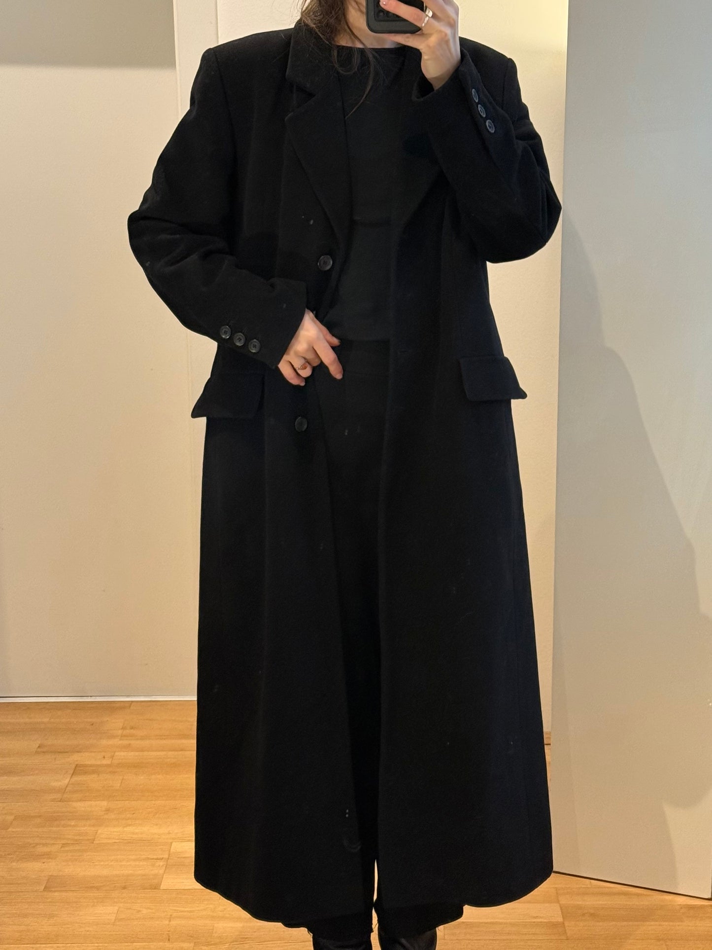 Vintage Black Wool & Cashmere Maxi Coat M
