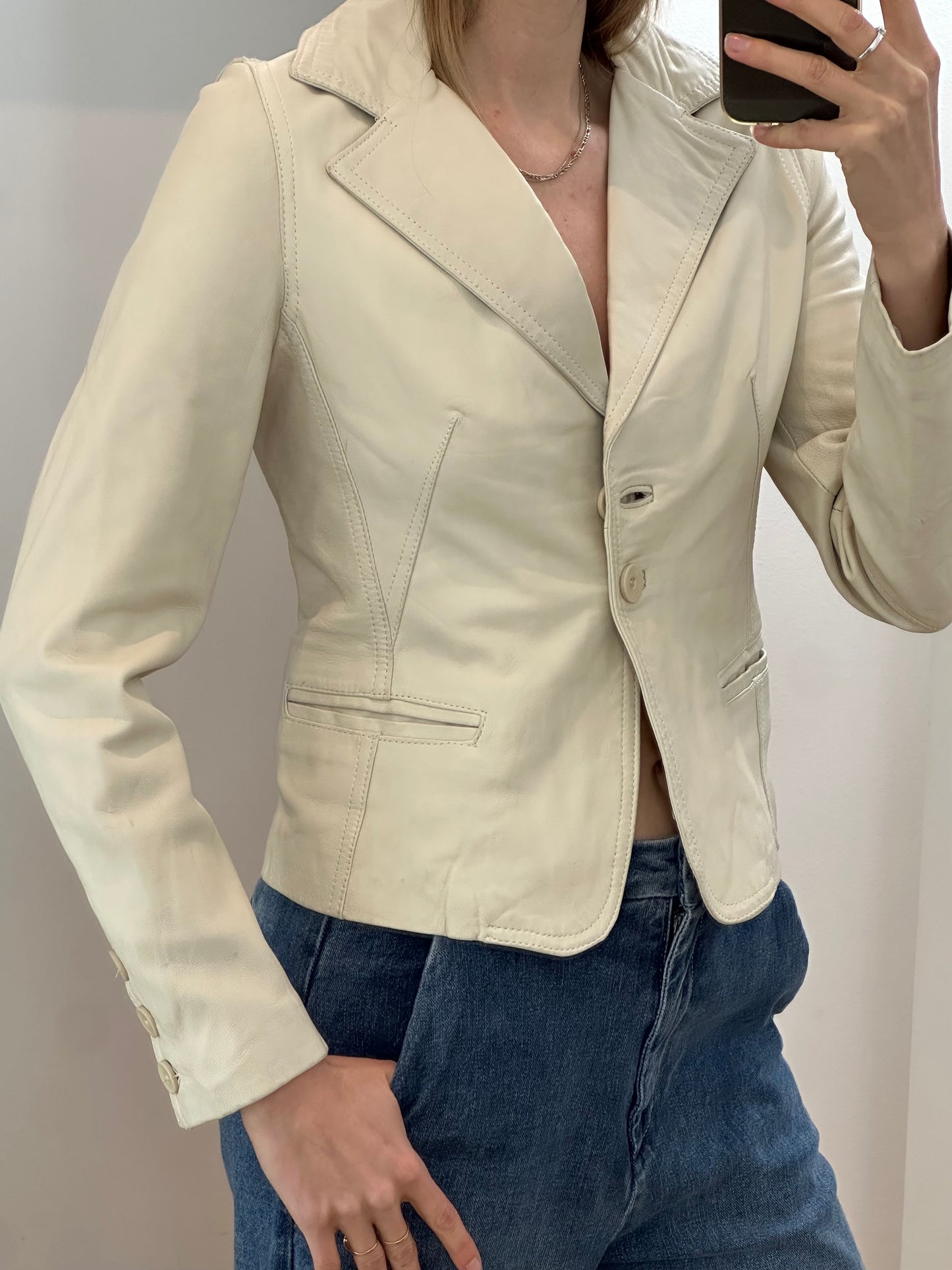 Vintage Cream Leather Jacket S