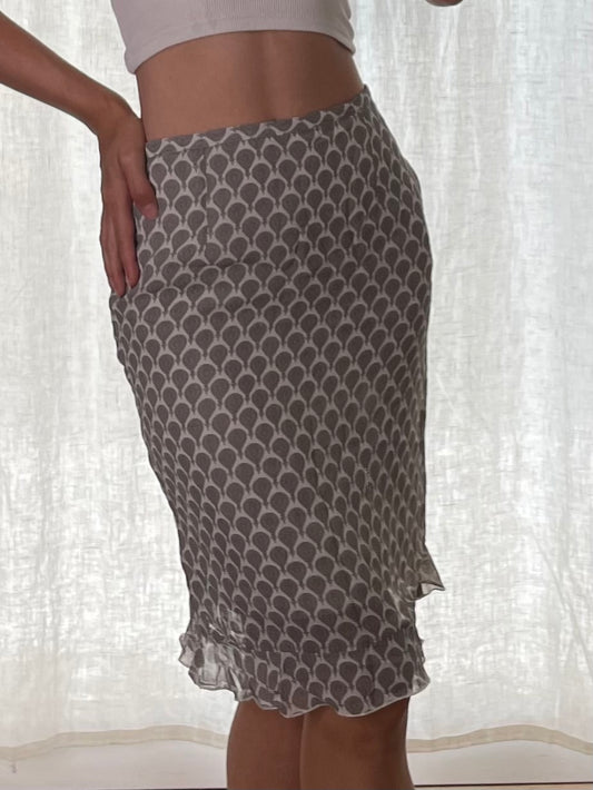 Vintage Viscose Knee Length Print Skirt S