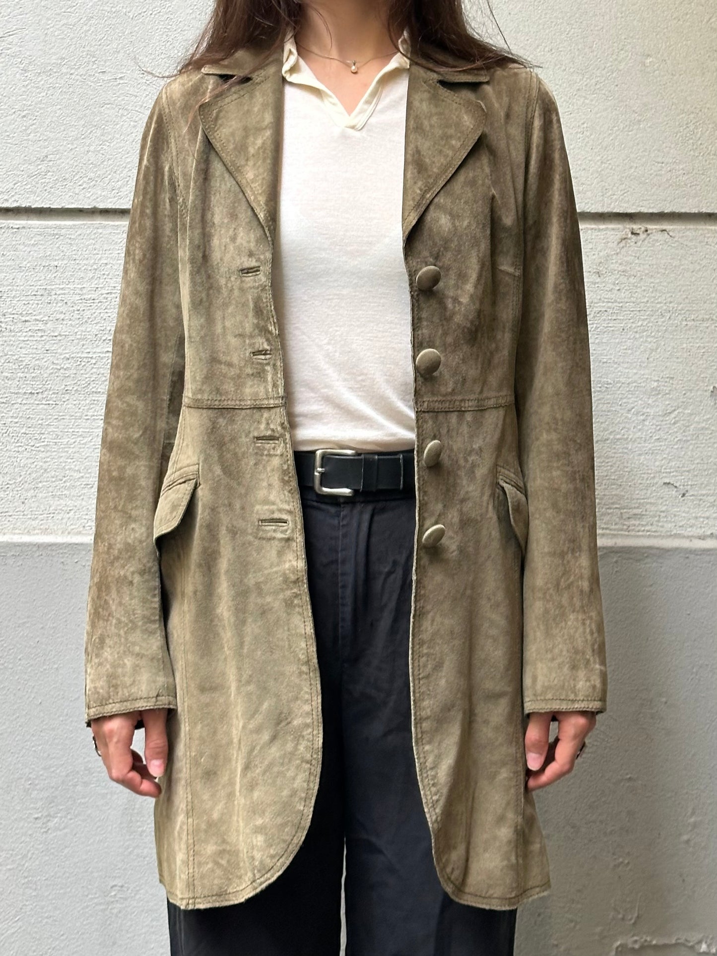 Vintage 100% Genuine Suede Leather Dark Khaki Jacket S