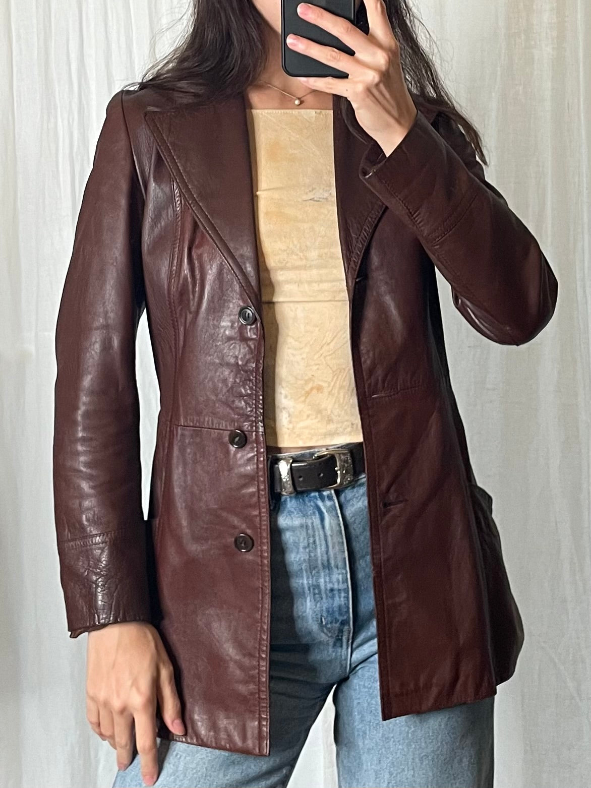 Vintage Brown 100% Genuine Leather Belted Jacket S