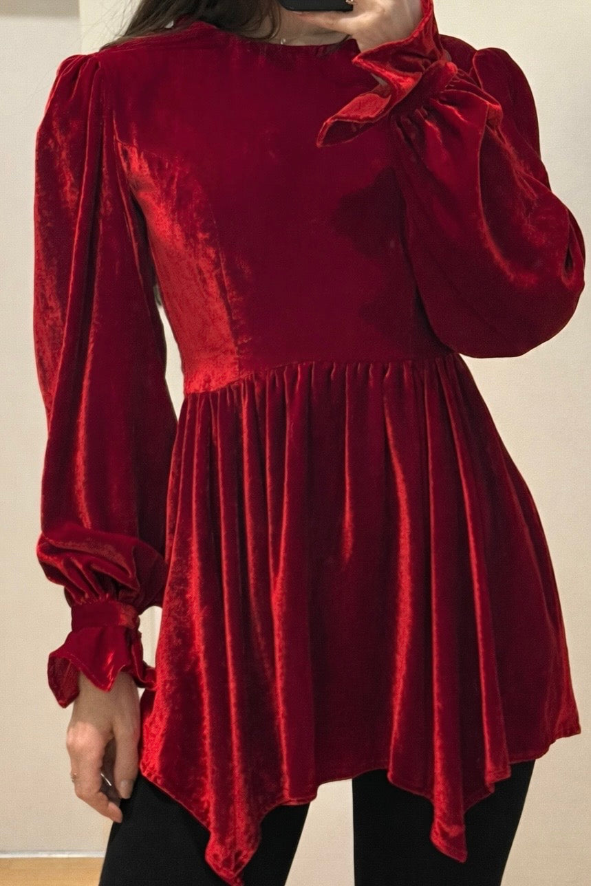 Vintage Red Velvet Long Sleeve Dress S