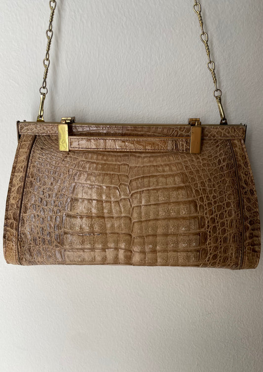 Vintage Exotic Genuine Leather Beige Bag