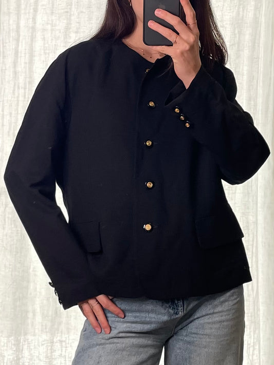 Vintage Black Linen Short Jacket M
