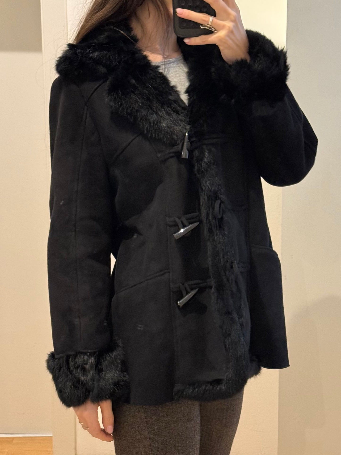 Genuine Fur & Faux Shearling Black Jacket M