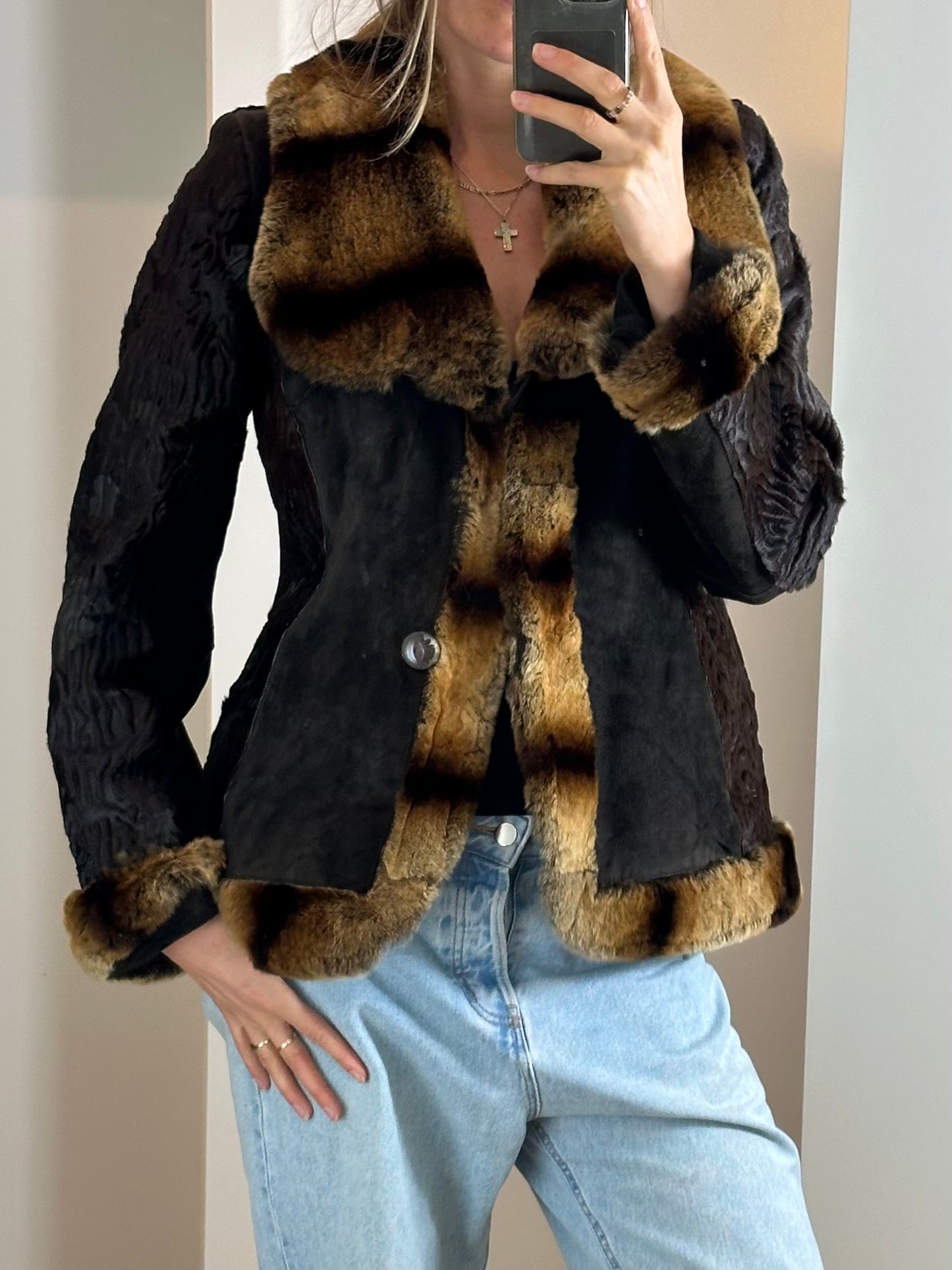 Vintage 100% Genuine Lamb Leather & Fur Jacket S