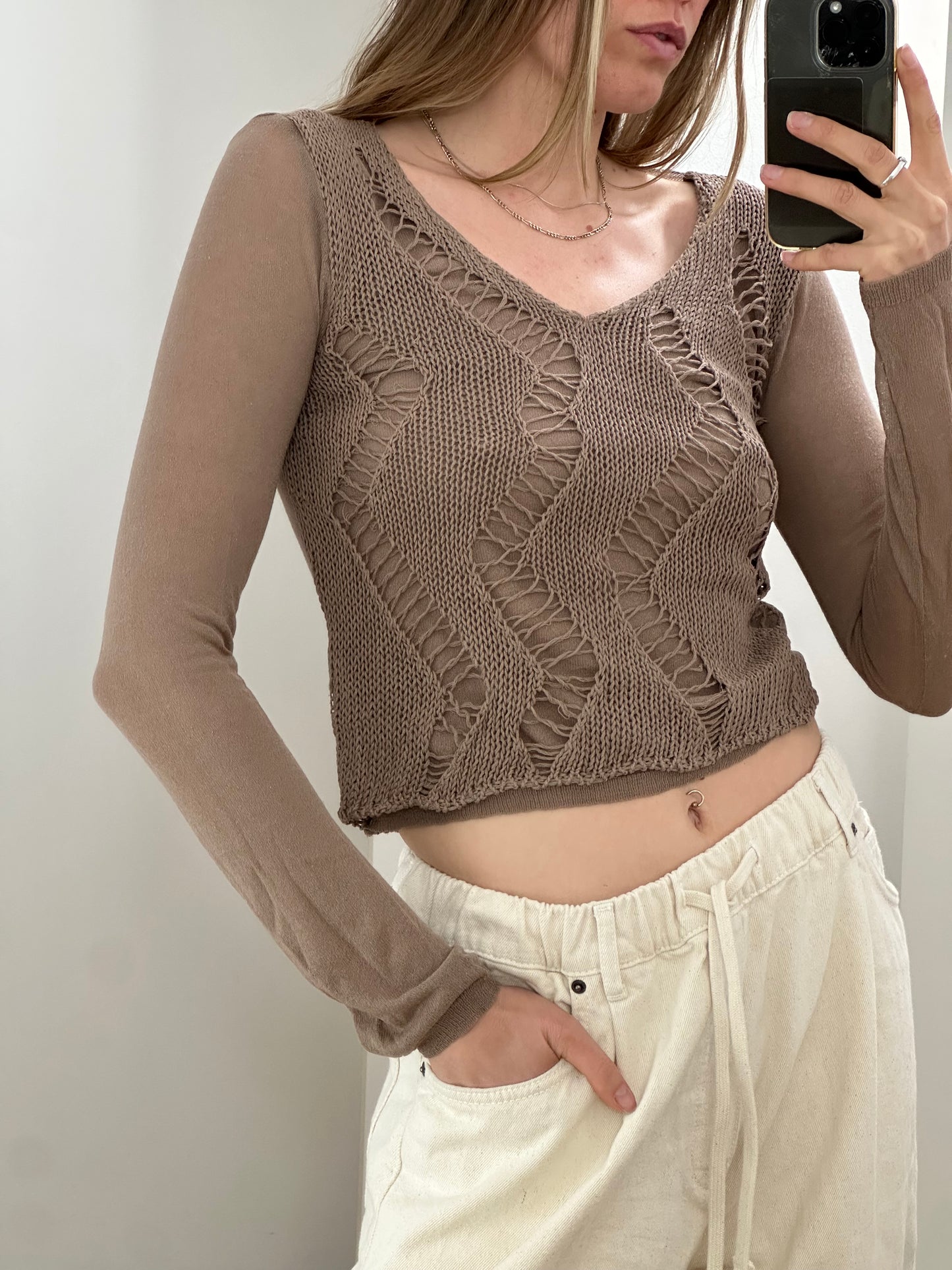 Vintage Taupe Knit Top S