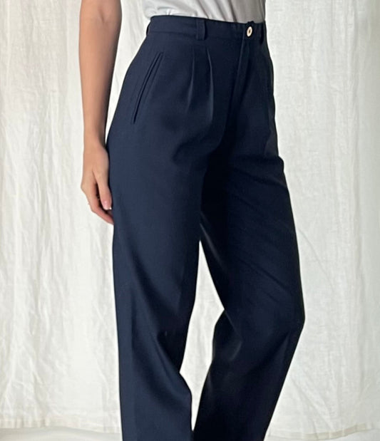 Vintage 100% Wool Navy High Waisted Trousers S EU 34