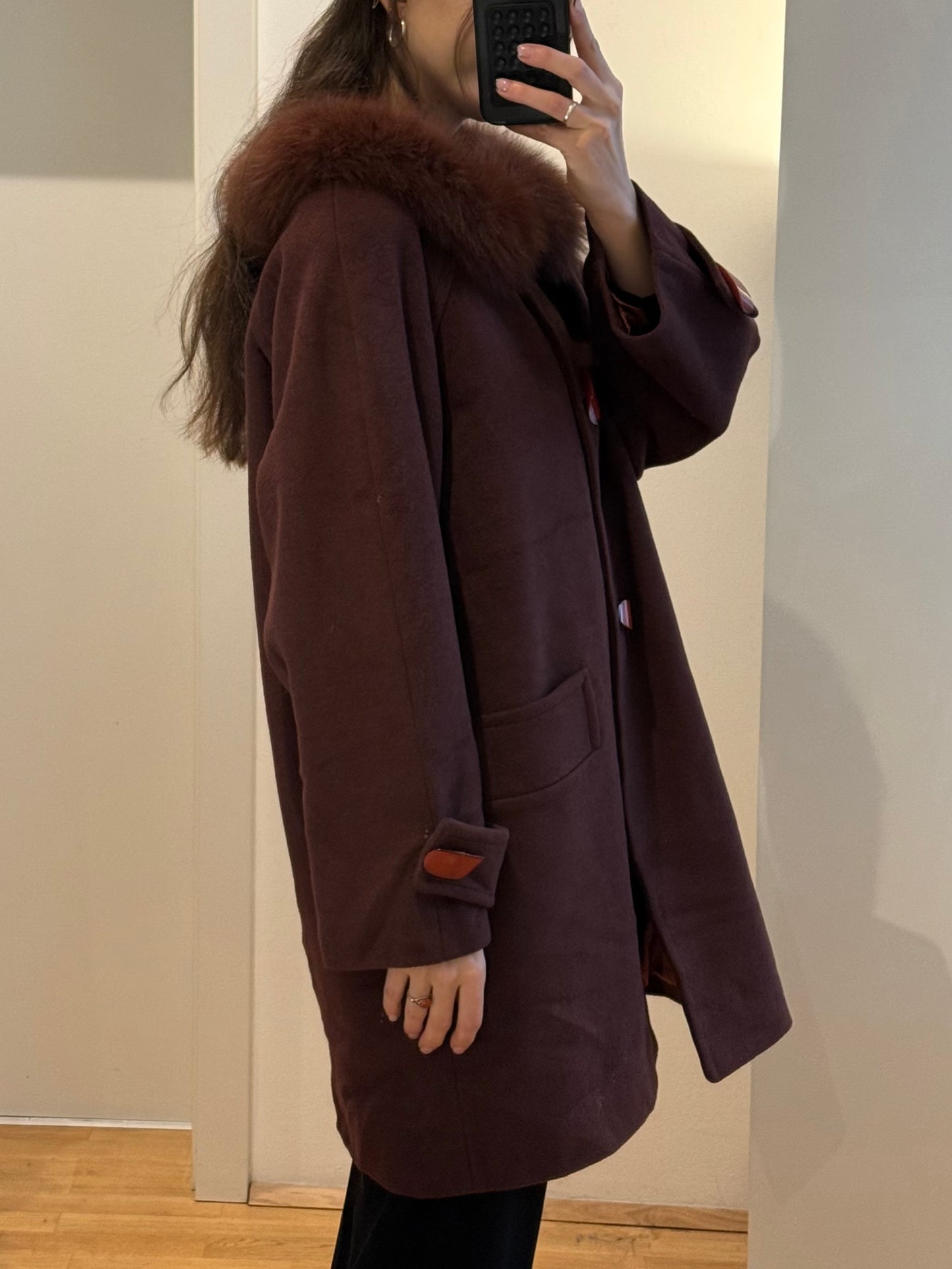 Vintage Dark Mauve Wool & Cashmere Fur Trim Coat M