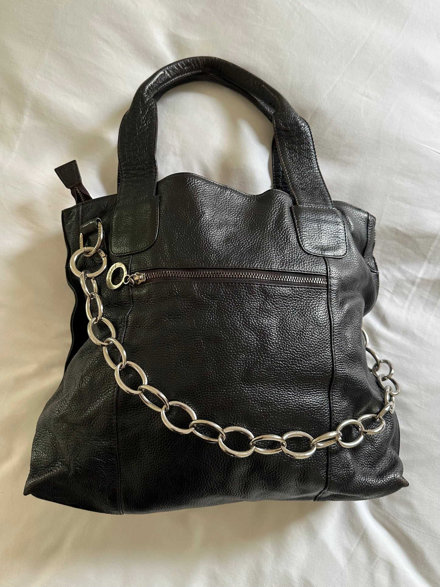 Vintage Leather Bag With Silver Chain