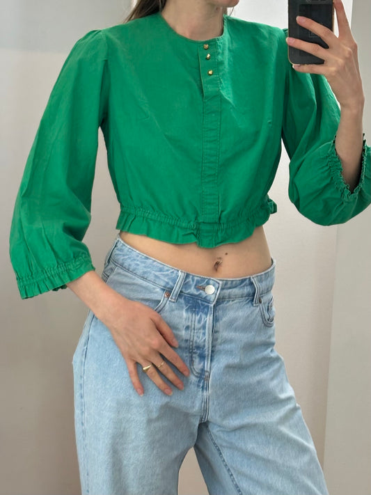 Vintage Green Cotton Blouse S