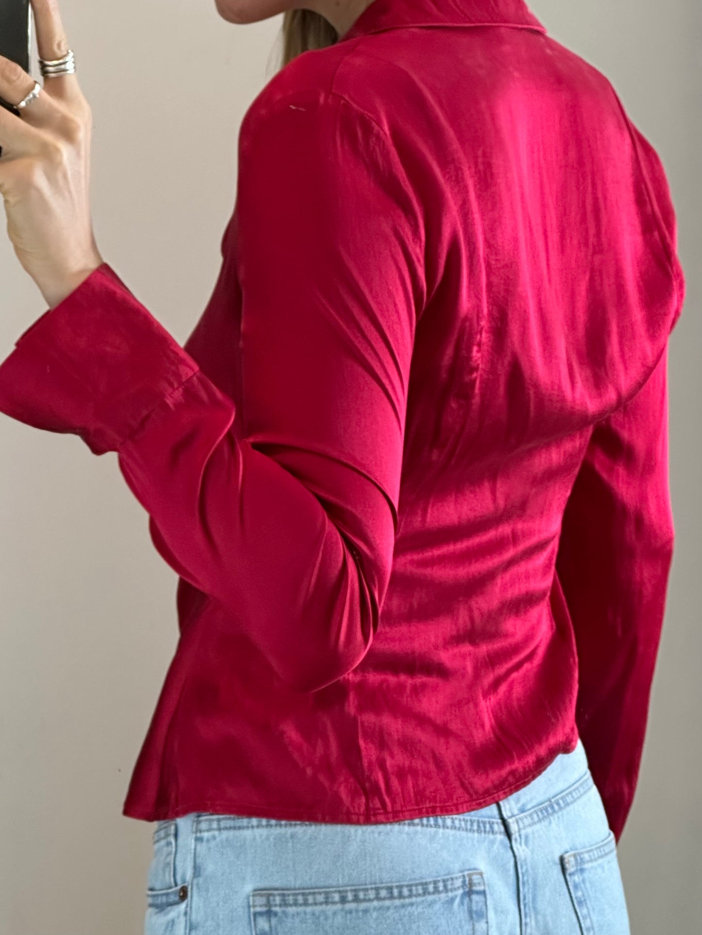 Red 100% Silk Blouse S