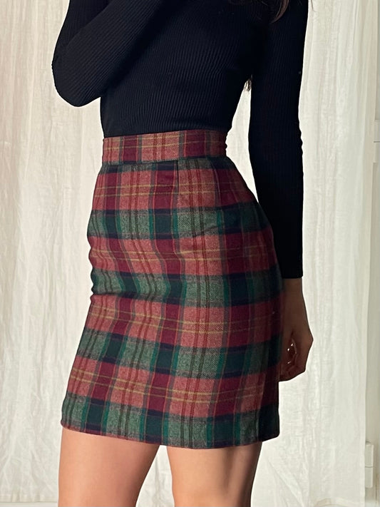 Vintage Plaid High Waisted Wool Pencil Skirt XS/S