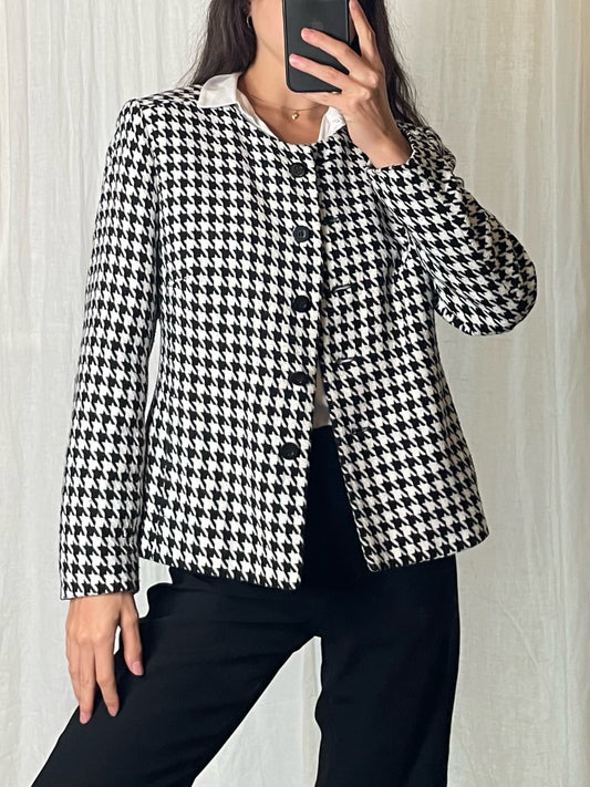 Vintage Houndstooth Black & White Wool Blend Jacket S/M