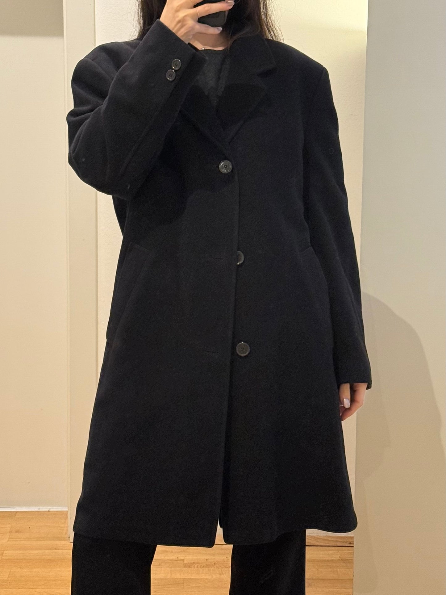 Vintage Black Wool & Cashmere Coat L