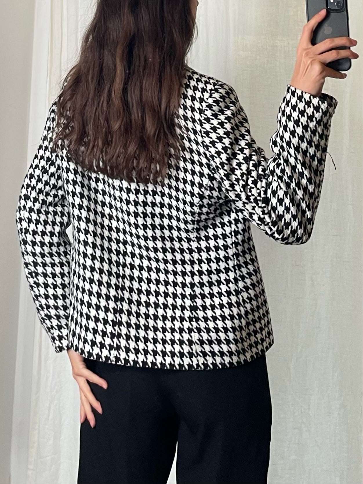 Vintage Houndstooth Black & White Wool Blend Jacket S/M