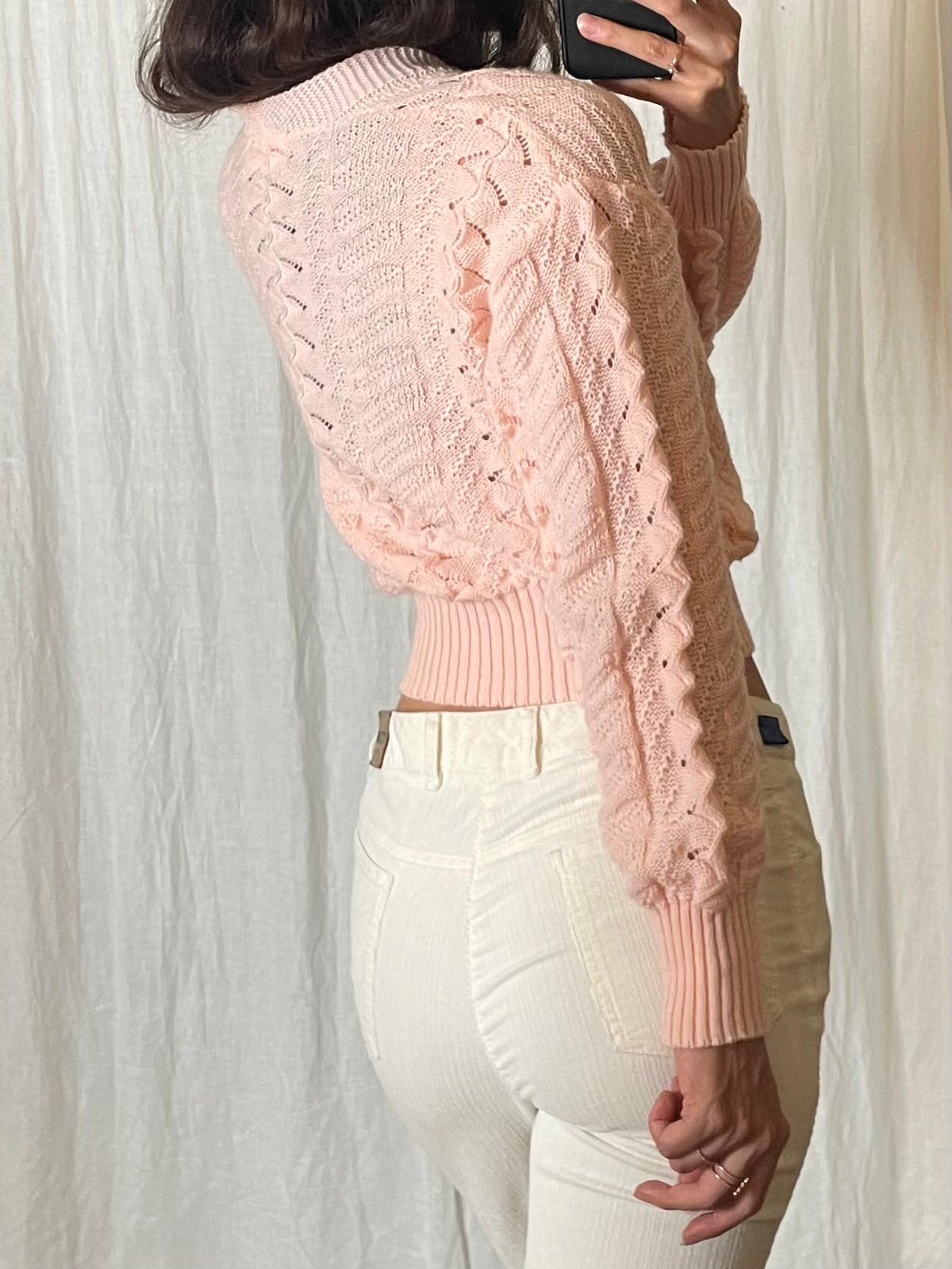 Vintage Baby Pink Knitted Cardigan S