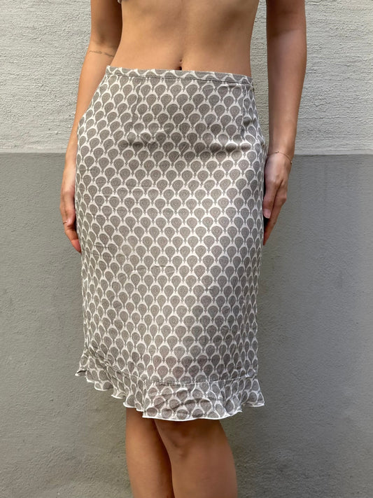 Vintage Viscose Knee Length Print Skirt S