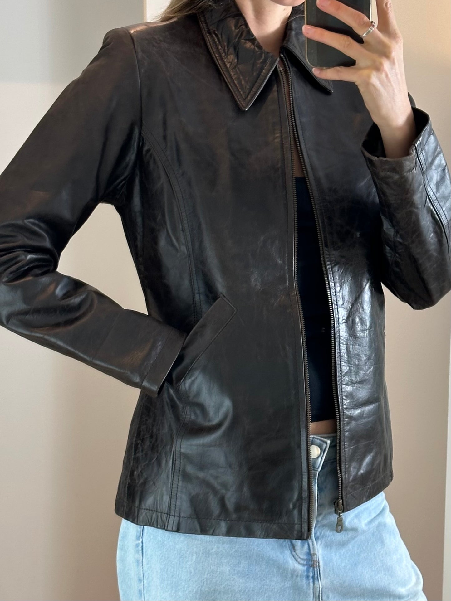 Vintage Dark Brown Leather Jacket S