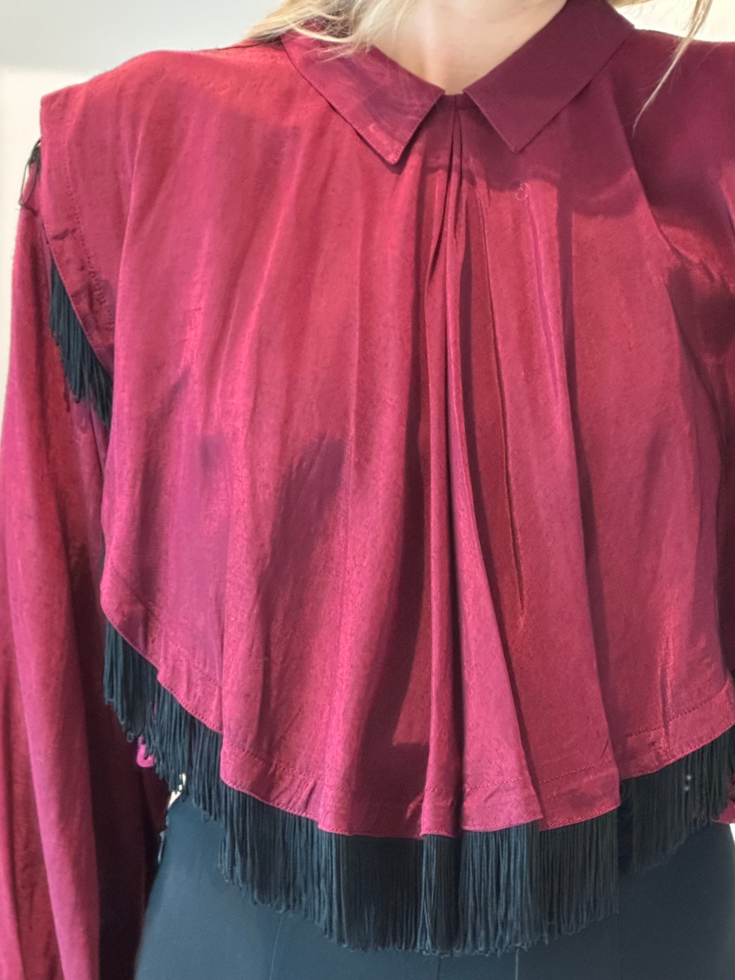 Vintage Burgundy Fringe Blouse S/M