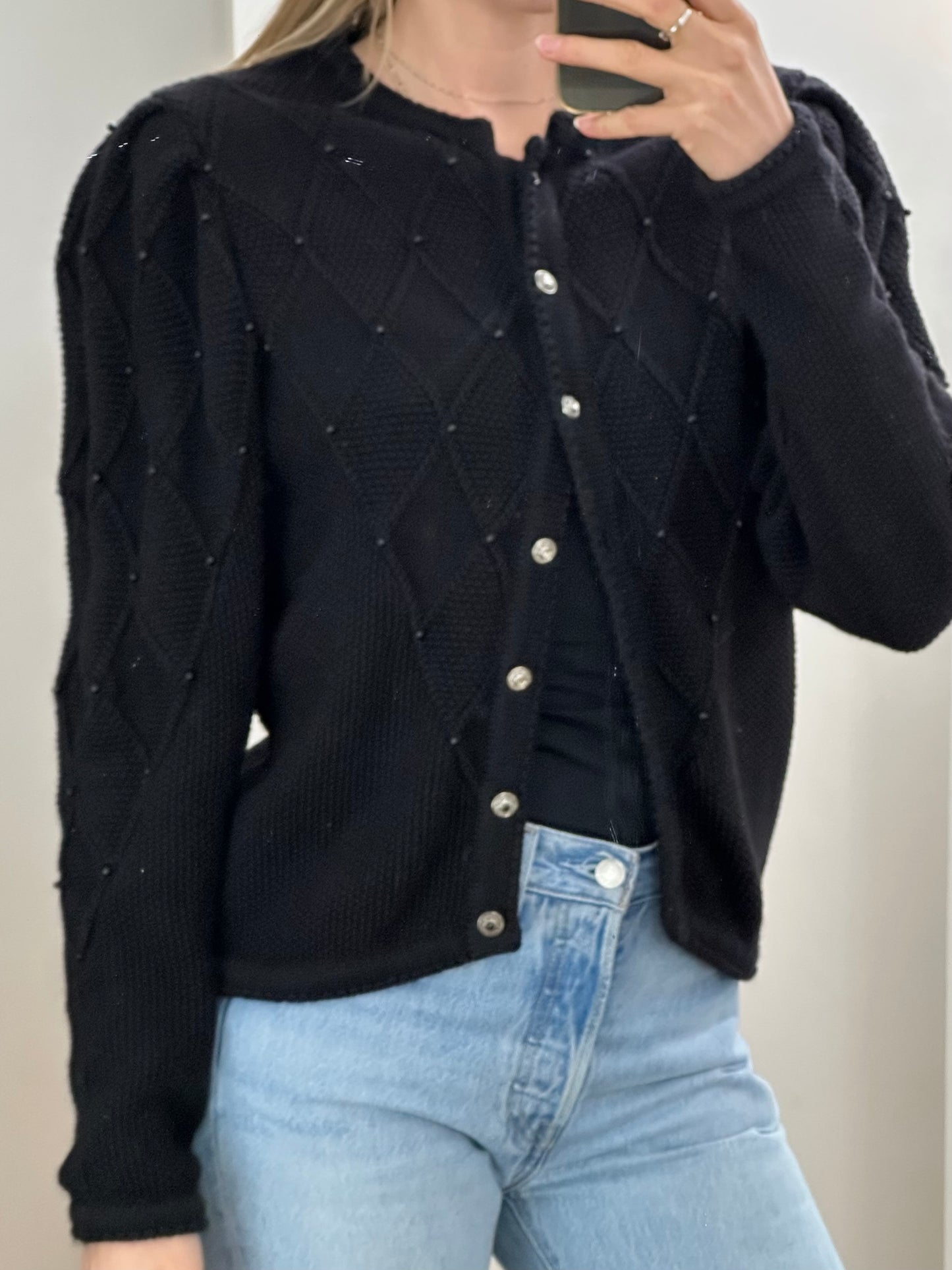 Vintage Black Knit Cardigan M