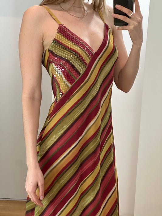 Vintage Striped Colorful Midi Dress S/M