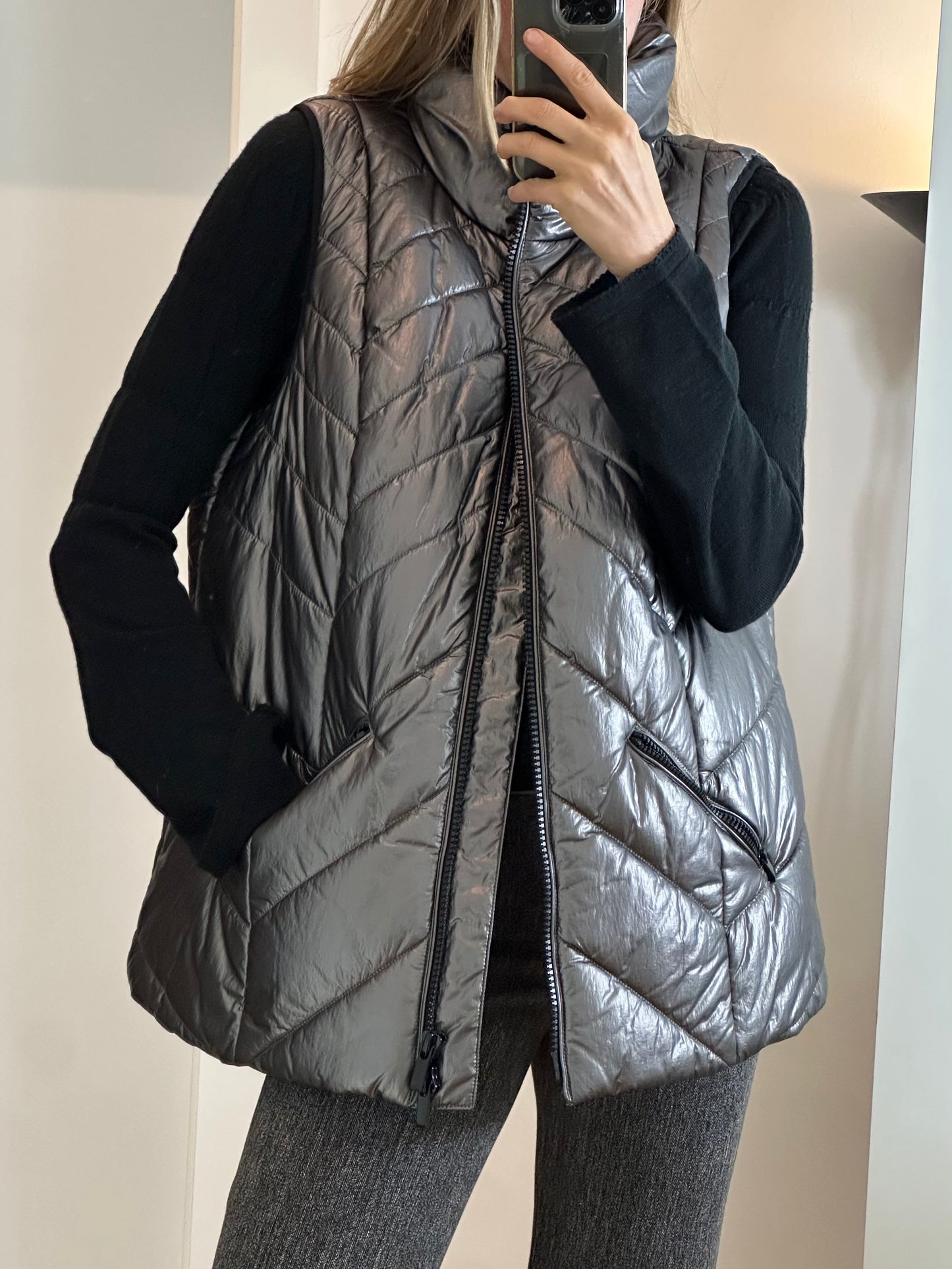 Silver Gray Puffer Vest M/L