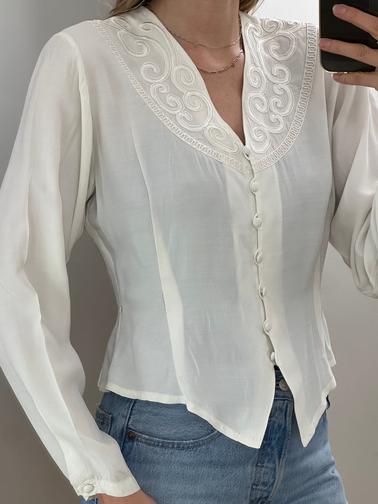 Vintage Viscose Blend White Blouse S