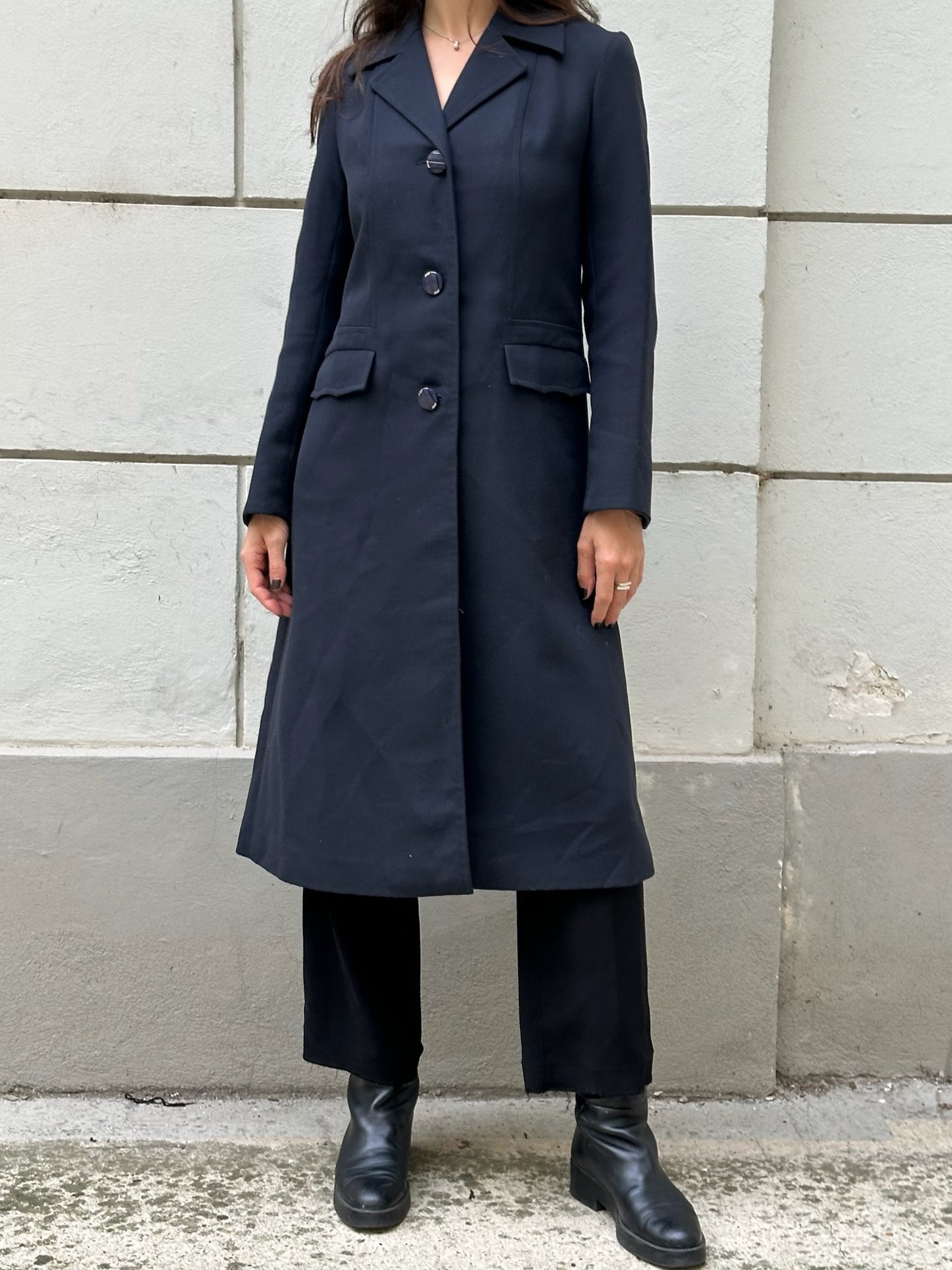 Vintage Dark Navy Viscose Blend Trench Coat S